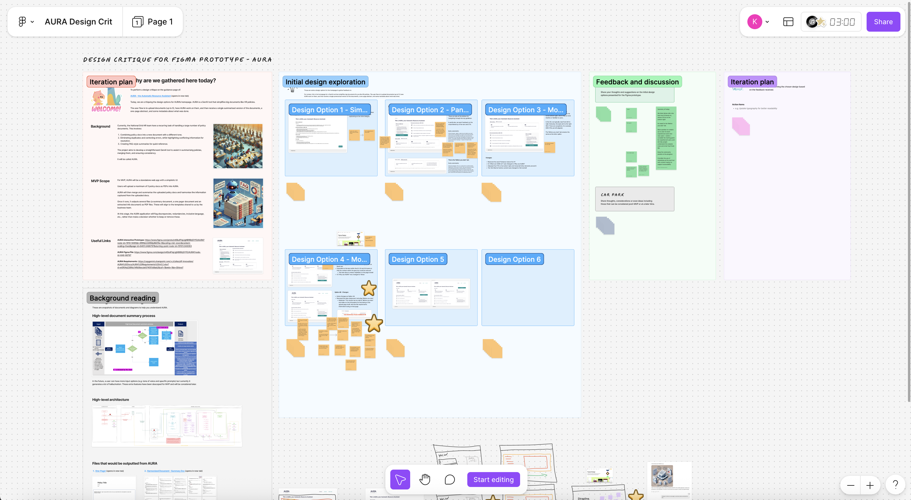 Design critique notes that informed AURA refinements